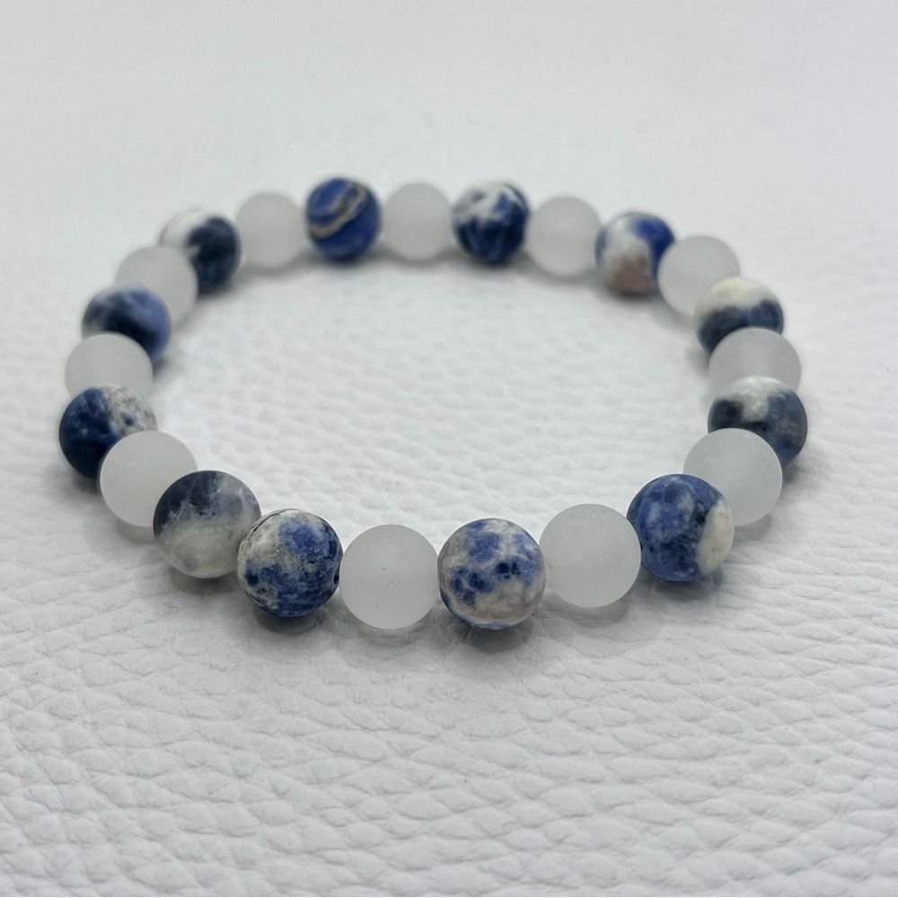 Blue and White Beaded Bracelet